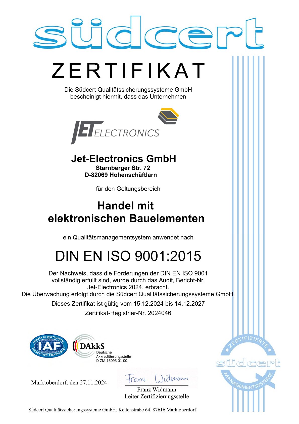 ISO Zertifikat DE bis 2027